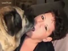 Short-haired Married slut tongue giving a kiss her dog in this beast fetish episode to please livecam allies 